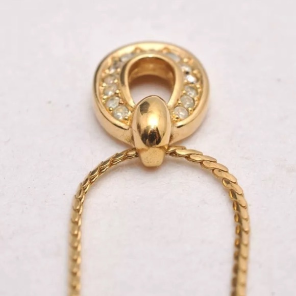 Christian Dior Gold Tone Chain Rhinestone Pendant Necklace 💜 - Picture 8 of 15